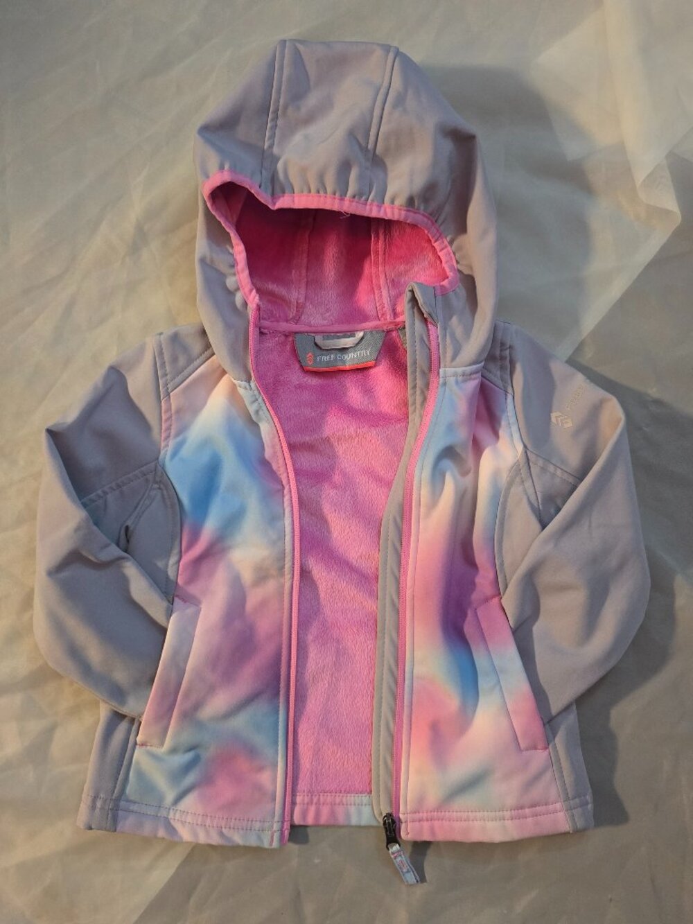 Free Country Size 4 Girls Tie Dye Fleece Lined Softshell Hooded Jacket Pink